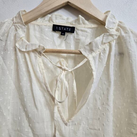 NWOT 1.STATE Women Cottagecore Sheer Blouse Ivory Medium Ruffle Puff Sleeves - Picture 4 of 11